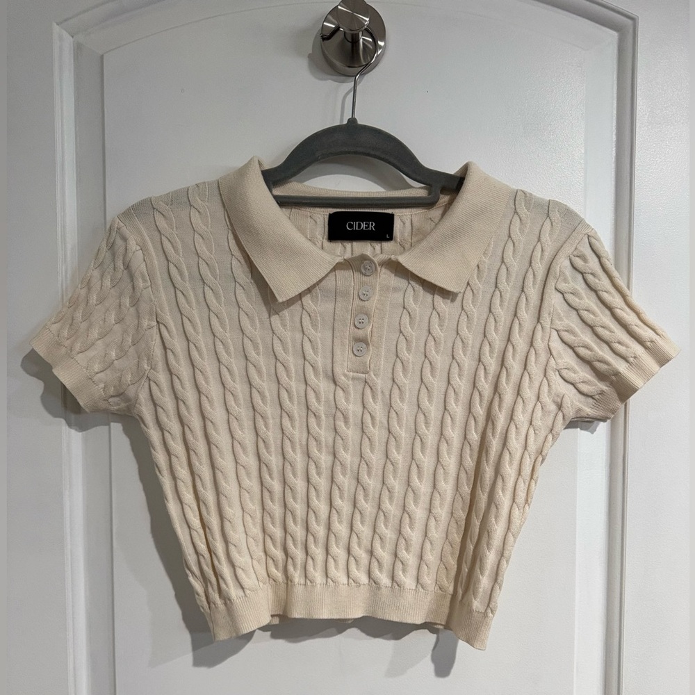 Cider Beige Cable Knit Cropped Shirt
